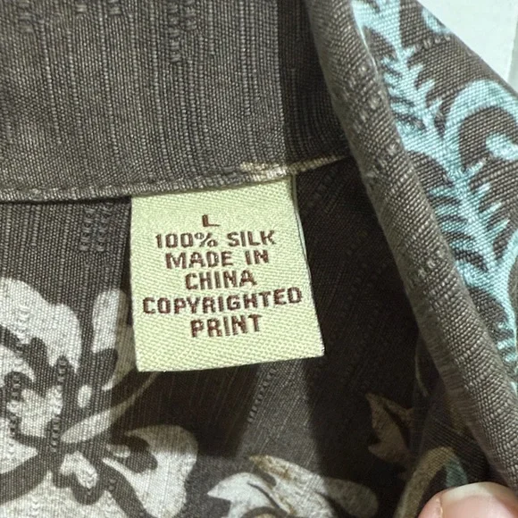 Tommy Bahama Brown and Blue Floral Button Down Silk Shirt Men’s L - Picture 5 of 6